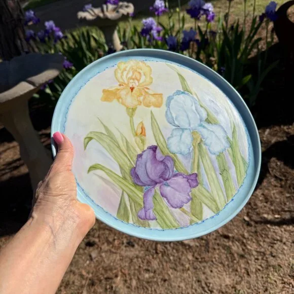 OOAK Hand painted Porcelain tray with irises - Picture 8 of 13